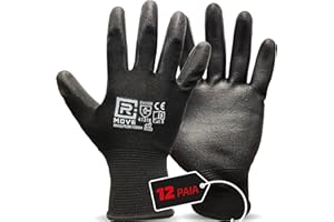 R MOVE 12 Paia Guanti da Lavoro L Protettivi in Poliuretano, Resistenti alle abrasioni, tagli, lacerazioni e forature, per Uomo e Donna (L, STANDARD (no touch))