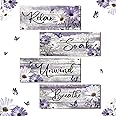 Sunnyray 4 Pcs Farmhouse Bathroom Wall Decor Sign Daisy Tulip Flowers and Butterfly Bathroom Wall Art Relax Soak Unwind Breathe Rustic Wood Plaque Bathroom Decor(10 x 4 Inch,Purple)