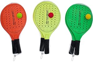 TEOREMA GIOCATTOLI Teorema - Racchettoni in Legno da Spiaggia per Bambini e Adulti, 2 Racchette e 1 Pallina, Impugnatura Morbida, 41x21 cm, Colori Fluo Assortiti e Casuali