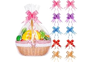 10 Pack Cellophane Gift Basket Bags With Pull Bows, HCSSZ 39.3 x 27.5 Inches Large Hamper Wrap Bags, Cellophane Wrap large bags for Baskets Making Easter Gift Presents Packaging