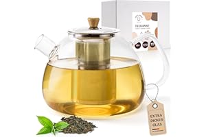Happy Lemuro Glas Teekanne mit Siebeinsatz - 1,5 Liter - Erhöhte Glasstärke - Teekanne Glas - Teezubereiter für Losen Tee - robuster Teebereiter - Glaskanne Tee - Teegeschirr | Teezubehör