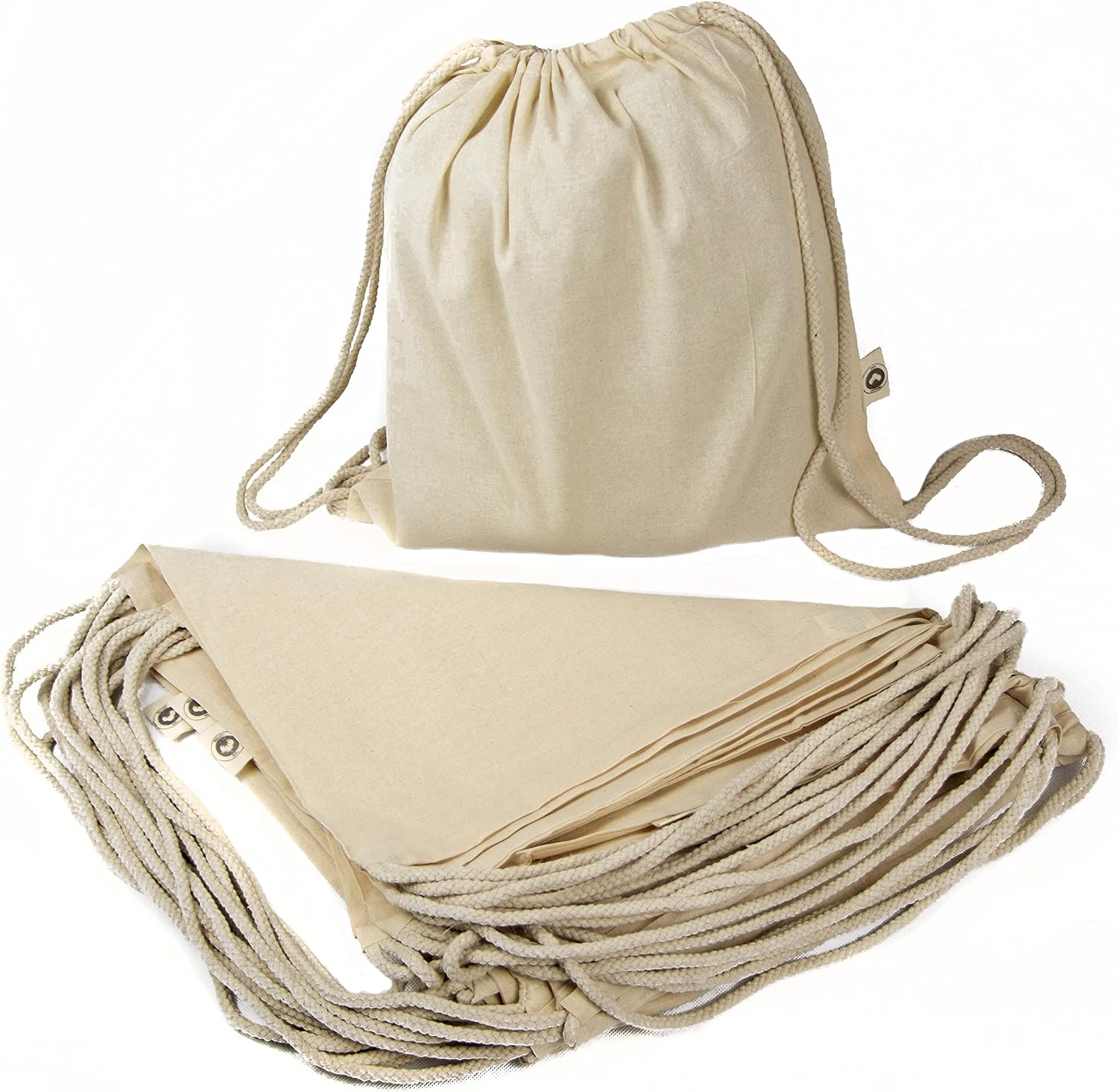 10 x Bolsa Mochila Algodón Natural Con Cordones Tamaño 39 x 35 Centimetros