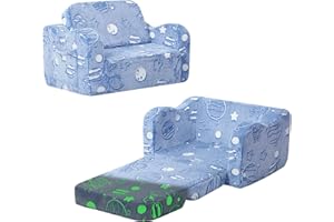 MeMoreCool Divano per bambini, pieghevole, 3 in 1 per bambini, con funzione di sonno, divano da gioco, un emozionante parco giochi per interni per la cameretta dei bambini, universo luminoso