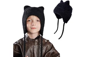 AYPOW Kids Winter Warm Ear Flaps Knitted Beanie Hats, Cute Cat Ear Soft Windproof Elastic Headwear, Skin-Friendly Outdoor Skull Cap for 3-12 Years Boys Girls