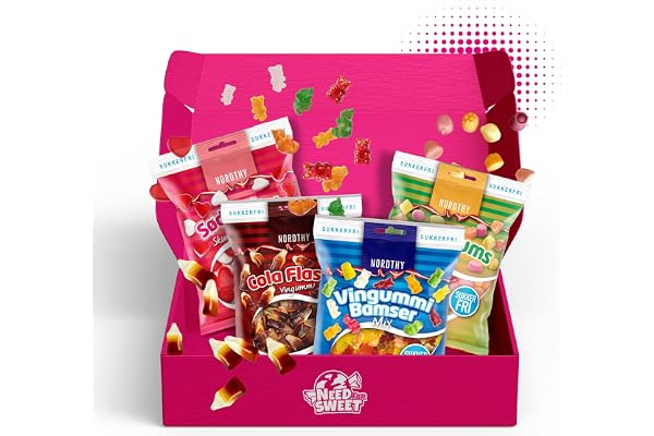 Nordthy Sockerfritt Godismix 290g – Originalt Danskt Vingummi/Fruktgodis utan Socker – Lågkalori Gelébjörnar/Colaflaskor/Hjärtan/Mini Gums – Hälsosamt Godis för Diabetiker