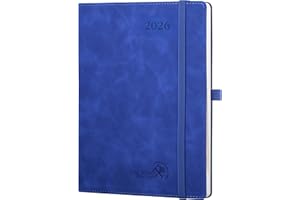 POPRUN Agenda Settimanale 2026 22 x 16,5 cm, 1 Pagina a Settimana con 1 Pagina di Appunti, Nastro segnalibro, Copertina Morbida in Pelle PU, Carta Spessa da 100 GSM, Blu Zaffiro