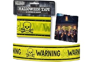 HOVUK Yellow WARNING Halloween Barrier Tape 6.1Mx7cm, Bold Safety Banner for Spooky Party Decor, Workplace Danger Area Theme & Haunted House Props