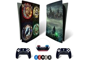 MaD Vision® Set de Skin Extra-Durables en Vinyle pour PS5 Disc + 5 Paires de Aiming Rings | Kit Autocollant et Résistant aux Rayures pour Playstation 5 + 2 Controllers – pour Hogwarts Legacy Design