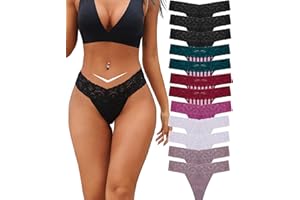 BeReady Bawełniane stringi damskie koronkowe majtki damskie w kształcie litery V, oddychające, No Show Thong, wielopak, 6/12 sztuk