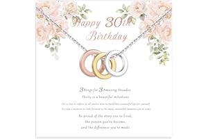 FENNELISA 21st 30th 40th 50th 60th 70th Birthday Gifts for Women,Tricolor 3 Rings Sterling Silver Necklace 30th 40th 50th 60th 70th Best Friend Birthday Gifts for Mum Sister Grandma