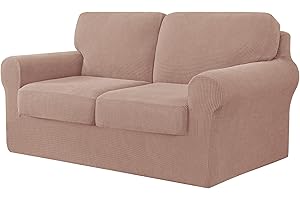 CHUN YI 5 Pieces Stretch Sofa Cover 2 Seater with Two Separate Cushions and Backrests Stylish Jacquard Spandex Fabric Sofa Slipcover for Living Room Furniture Protector(2 Seater，Camel)