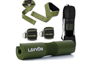 LAVVON Barbell Pad Set-Cuscino Bilanciere Squat, Cuscinetti Affondi e Hip Thrust, Collo e Spalle Supporto Pad, Grande per Cuscinetto Olimpico Standard Per Bilanciere,Con Cinghie Per Caviglia,Cinghie