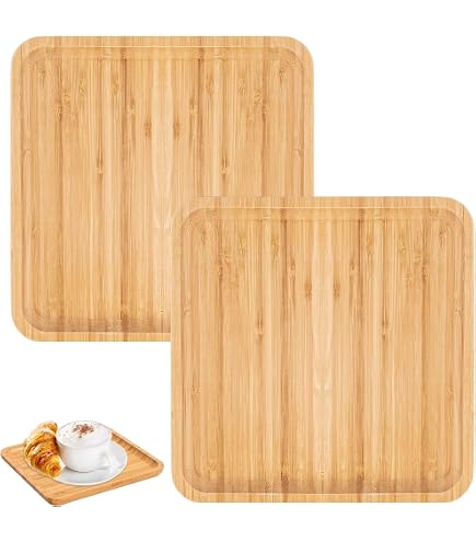 Plateaux Bambou Ronds 20cm - 2Pcs, Naturels, Pour Service Repas Ou Décoration Plantes