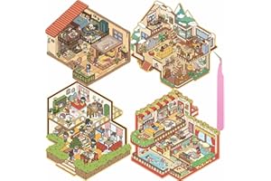 Wnqou 4 Sets DIY 3D Casa Pegatinas, Grande -Versión 3D Escena Simulada Juego de Escena de Cabaña, Lindo Paisaje de dibujos animados para Adultos y Niños, Casa Retro Ocio Fiesta Cabaña Pegatinas