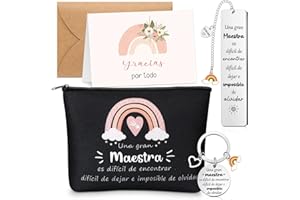 Jadive Set Regalo para Profesora de Primaria - Incluye Bolsa de Cosméticos, Llavero Inspirador, Marcapáginas y Tarjeta de Agradecimiento, Ideal para Graduación, Navidad, Fin de Curso (Estilo Arcoíris)