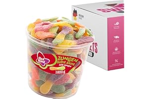 SWEETS´N FOOD Red Band Fruchtgummi Dosen | Saure Zungen, Pilze, Schnuller & Mehr | Großpackungen für Party, Büro oder als Geschenk (Zungen Super Sauer 1200g)