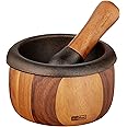 AdHoc Crush Wood and Cast Iron Mortar and Pestle - Cast Iron Mortar and Pestle for Kitchen - Small Grinding Bowl for Herbs and Spices - Acacia/Cast Iron, 5"