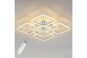 ‎QCYUUI Qcyuui LED Deckenleuchte Square, Moderne Unterputz Kronleuchter Beleuchtung, 100W Dimmbare Schlafzimmer Deckenleuchten Nordisches Design für Wohnzimmer Küche, Mit Fernbedienung/Chrom