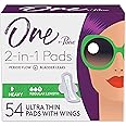 Poise One by Feminine Pads with Wings (2-in-1 Period & Bladder Leakage Pad for Women), Heavy Absorbency for Period Flow, Light Absorbency for Bladder Leaks, 54 Count (3 Pack of 18)