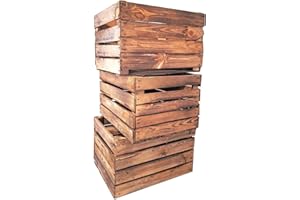 teramico caisses en bois flammées caisses de fruits vintage flammées 50 x 40 x 30 cm - massives et stables - (Ensemble de 3)