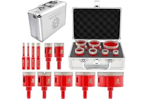 FOCSTOL Juego de Brocas Diamante - 11 piezas (6/6/8/10/20/25/32/35/45/50/65mm) Broca Corona Diamante con Vástago Triangular para Gres Porcelanico Cerámica Granito Mármol Cuarzo