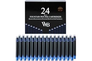 Wordsworth & Black - Paquete de 24 cartuchos de tinta para pluma estilográfica - Azul - Tamaño estándar internacional - Longitud aprox. 3.8 cm - Diámetro de la base aprox. 0.6 cm - Desechable