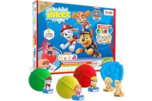 INKEE Coffret de bain PAT PATROUILLE - Set de bain avec 4 boules de bain et 5 figurines Pat Patrouille, Bombes de bain surprise parfumées à l'huile d'amande douce