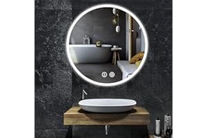 ‎YOLEO YOLEO Runder Badspiegel mit Beleuchtung, Spiegel rund 60cm mit Beleuchtung, Badezimmerspiegel Wandspiegel mit Touchschalter und Explosionsgeschütztes Glas, 3 Lichtfarben dimmbar, 6500K