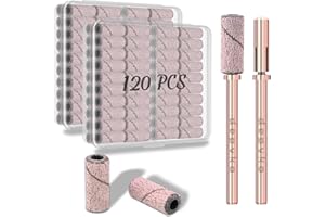 [2024 Upgrade]Depvko 120pcs Small Sanding Bands for Nail Drills with 2pcs 3.1MM Mandrel Nail Drill Bits, 120 Medium Grit Nail File Sanding Bands for Acrylic Nails Tech Gel Manicures and Pedicure, Pink