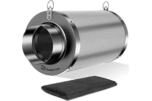Hon&Guan Aktivkohlefilter 150mm mit Leichtes Carbon 250mm Lang, 38mm Dickes Holzkohlebett für Geruchskontrolle, Geruchsentfernung Luftwäscher für Rohrventilator, Grow-Zelte, Hydrokulturen