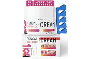 Thera Healthcare Premium Fungal Destroyer Cream by Thera Healthcare, Dual Action - for Athlete’s Foot and Fungal Nail | 50ml | Contains Jojoba Oil and Tea Tree Oil | Free Toe Separator.