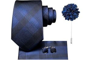 Hi-Tie Classic Mens Tie Flower Lapel Pin Set Silk Woven Necktie Pocket Square Cufflinks Red Pink Gold Blue Wedding Tie