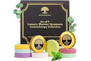 ECO-LUX ESSENTIALS Bagnoschiuma per aromaterapia, confezione da 9 bombe da doccia naturali con oli essenziali, fragranze assortite per rilassarsi, alleviare lo stress ed energia, set regalo spa per donne e uomini