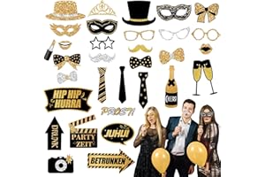 WENTSENT 35 Stück Foto Requisiten, Deutsche Foto Booth Dekorationen, Fotobox Accessoires für Geburtstag Hochzeit Karneval Abschluss Weihnachten Silvester Neujahr JGA Party Fotoboxzubehör Tischdeko Geburtstag