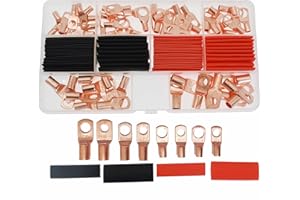 Surriba Ringkabelschuhe Set, Kabelschuhe 16mm2 Kabelschuh 10mm2 Rohrkabelschuh und Schrumpfschlauch 3:1 Kupfer 120 Stück 10 8 6 4 AWG