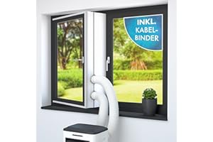 LAINFELD Uszczelnienie okien do klimatyzacji | 400 cm | w zestawie 2 x opaski kablowe | Przepust okienny do węża wylotowego Mobile klimatyzatora okno