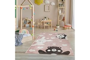 JIMRI Tapis pour chambre d'enfant - Tapis pour chambre d'enfant, tapis pour enfant, tapis pour fille, ours, lapin, panda, cœur - Rose clair - Taille : 120 x 170 cm...