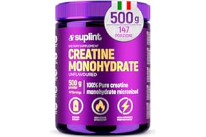 SUPLINT Polvere di Creatina Monoidrato 500 g – 147 Porzioni – 100 % Creatina Monoidrato Pura – Qualità Micronizzata – Vegano, Senza OGM – Integratore Sportivo per Forza, Muscoli & Recupero (1 Pack)