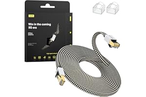 FOLISHINE Cat8 kabel Ethernet 8 m, nylonowy pleciony kabel krosowy Lan Patch Cord, 40 Gb/s, 2000 MHz, RJ45, płaski ekranowany przewód, do modemu/routera/przełącznika, szybszy niż Cat5e/Cat6/Cat7