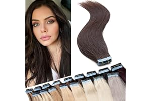SEGO Extension Bioadesive Capelli Veri Biadesivo Tape Biadesive Extensions Adesive 40 Fasce/Set 80g 100% Remy Human Hair Lisci Riutilizzabili senza Clip (35cm, 2 Castano Scuro)