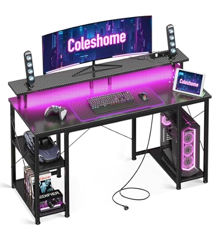 Buy TIYASE Gaming Desk With Monitor Stand & Power Outlet, 55 Inch - View #9