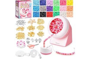Tilhumt Bead Spinner, 3824Pcs Beading Set for Making 28 Friendship Bracelets, Bracelet Making Kit with 18 Colors Polymer Clay Beads, Birthday Gift Choice, Patent Design
