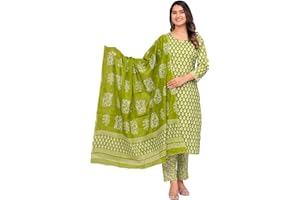 MEERA FAB Damen Baumwolle Bedruckt Gerade Kurta mit Palazzo & Dupatta Set