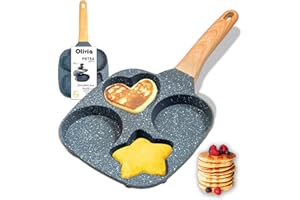 IPEA Padella per pancake antiaderente a induzione e gas - 21 cm - Padella antiaderente in alluminio per frittata, crepes, uova, hamburger - padella da cucina a 4 stampi - impugnatura super