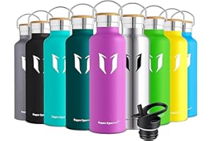 Butelka Na Wodę Super Sparrow - Butelka ze Stali Nierdzewnej - Podwójna ścianka izolowana Próżniowo - Standardowa Butelka Na usta - Bez BPA - Idealna Jako Butelka Sportowa - 2 Pokrywki (750ml)