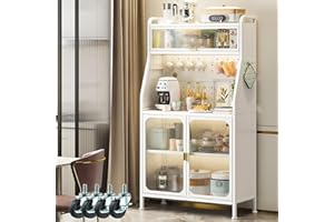 Fiutazge Kitchen Cabinet with Worktop, Buffet Cabinet, Kitchen Buffet, Display Cabinet, Sideboard with Adjustable Shelves, Large Storage Space, Kitchen, Living Room, Dining Room, 66 x 36 x 160 cm