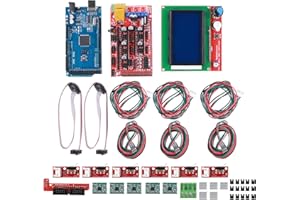 GINORGEE Kit d'outils d'imprimante 3D, RAMPS 1.4 Kit de contrôleur d'imprimante 3D + pour contrôleur Mega 2560 CH340 + 12864 + A4988 Pièces de carte à puce Accessoires d'imprimante 3D pour imprimante Reprap
