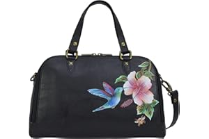 Anuschka Women's Hand Painted Genuine Vegetable Tanned Leather Wide Organizer Satchel - Adjustable Strap, RFID Protection