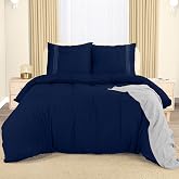 Utopia Bedding Bed Linen 200 x 200 cm Set - Microfibre Duvet Cover 200 x 200 cm + 2 Embroidered Pillowcases 80 x 80 cm - Navy Blue