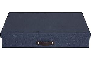 Bigso Box of Sweden Portadocumenti scrivania per fogli formato A3 - Portadocumenti ufficio con coperchio e maniglia - Organizer portadocumenti in fibra di legno e carta - blu